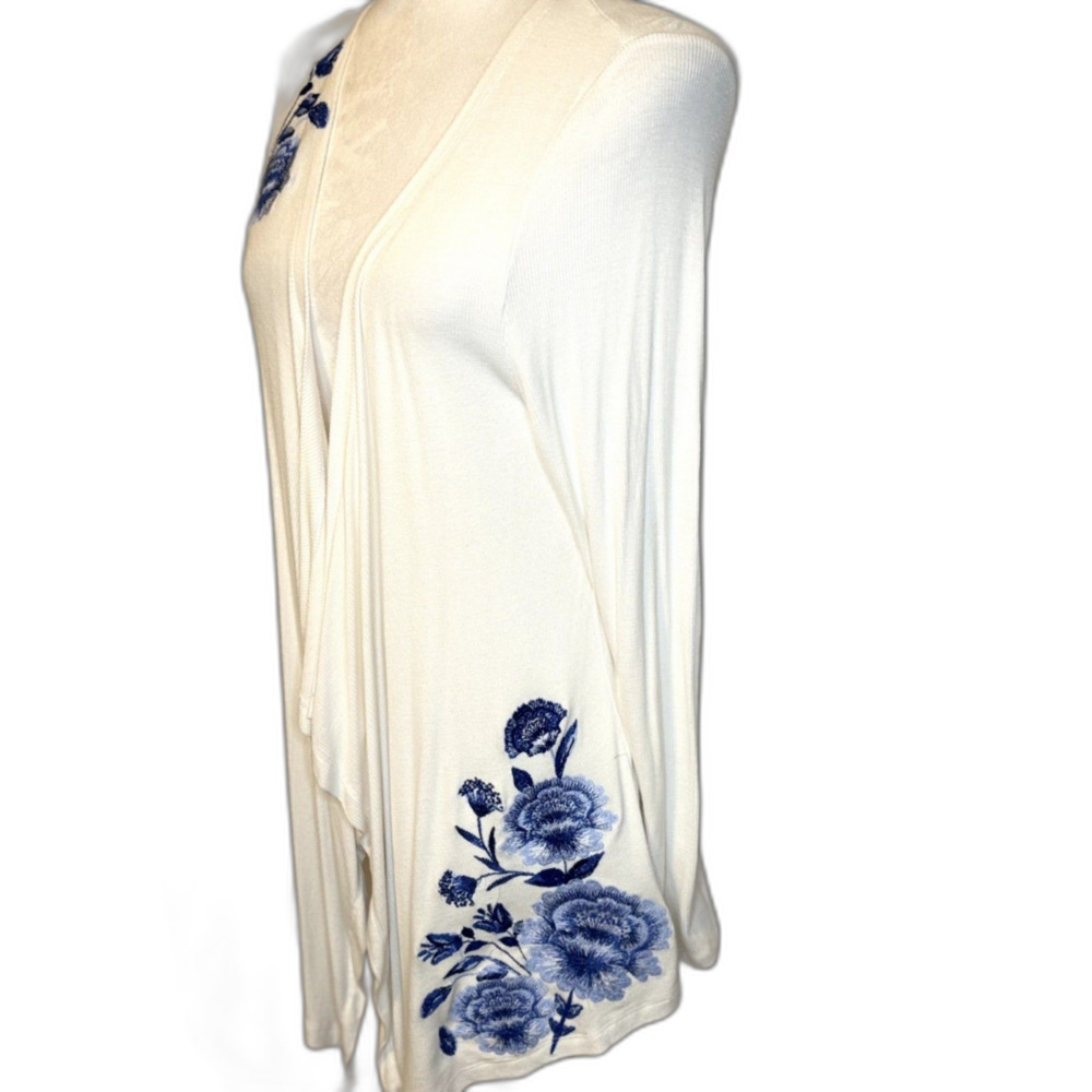 INC International Concepts Cardigan Floral Embroidered Draped White Blue Womens - Picture 7 of 7